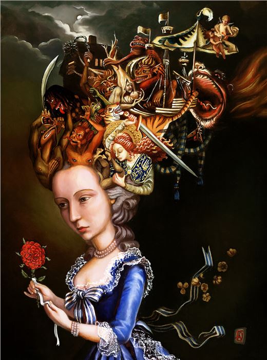 Carrie Ann Baade,  The Involuntary Thoughts of Lady Caroline Dubois, Oil on Panel, 24" x 18", 2004