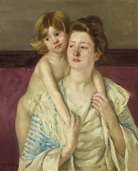 Antoinette Holding Her Child by Both Hands - Mary Cassatt